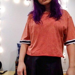 Over-sized Red Boxy Acid Wash Reworked Crop Top